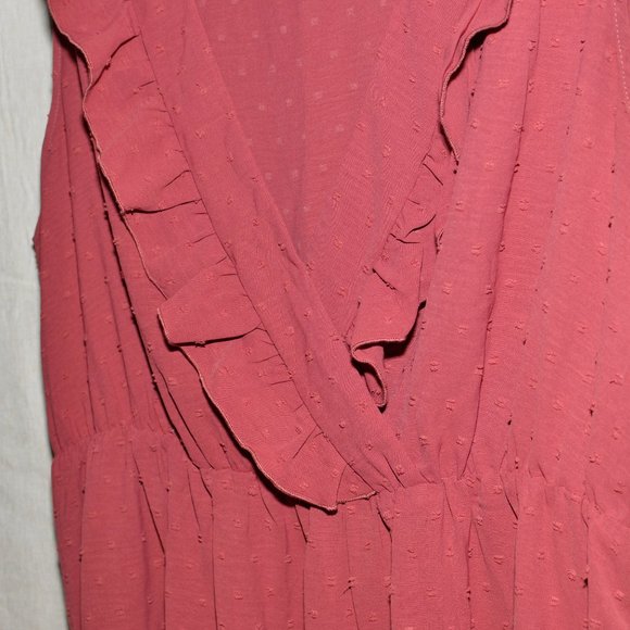 Plus Size 4X Brick Red Dobby Surplice Ruffle Midi Dress - Picture 5 of 10
